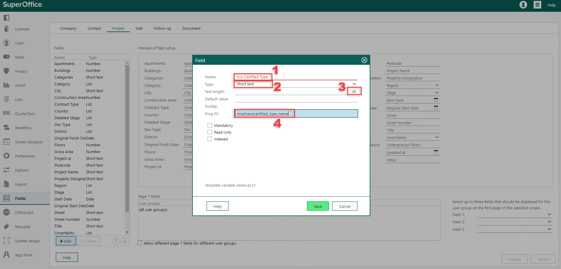 Byggfakta SMART - Available Fields in SuperOffice - Siteshop